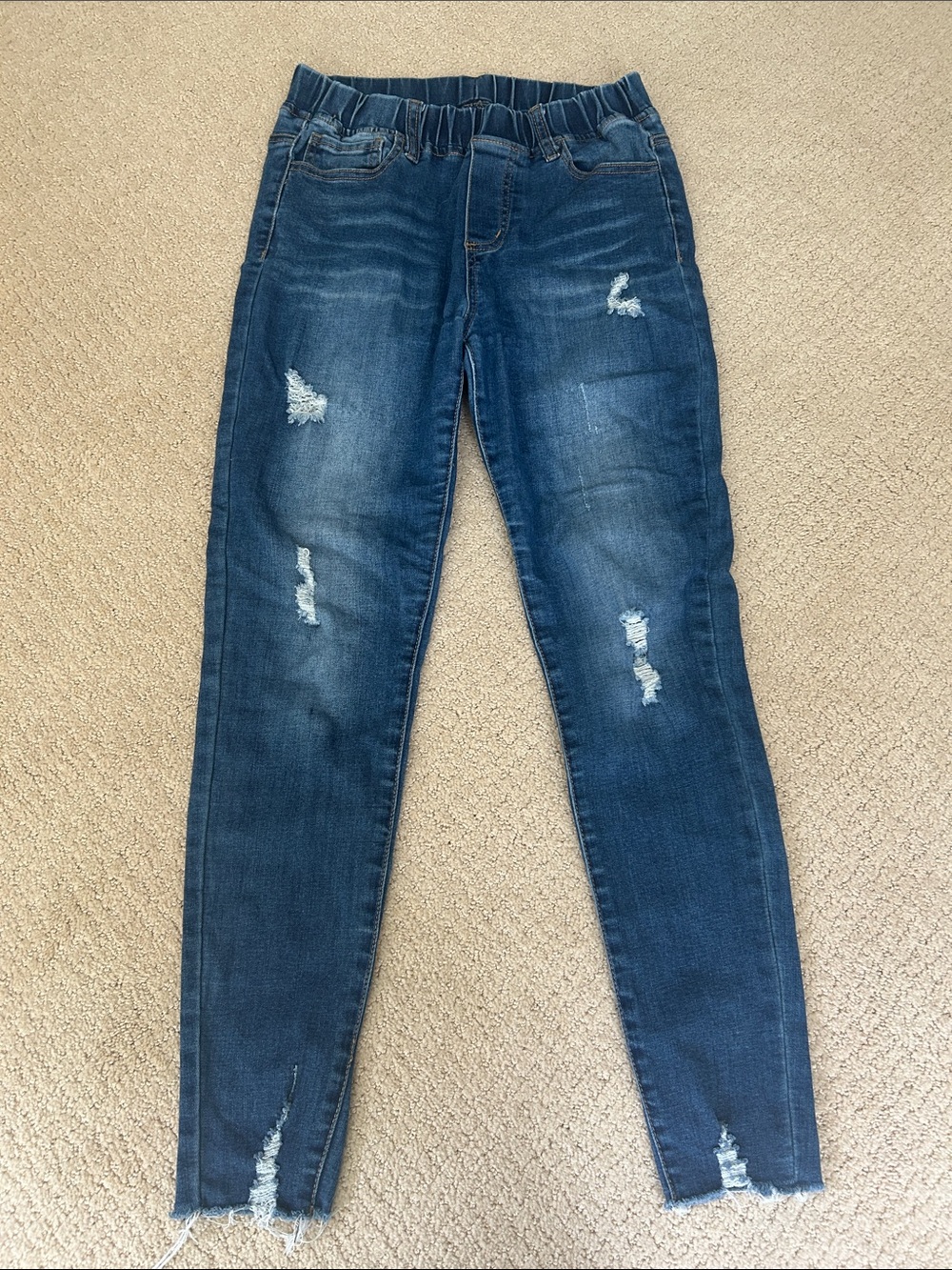 Grace & Lace Dark Blue Skinny Distressed Pull-on Jeans